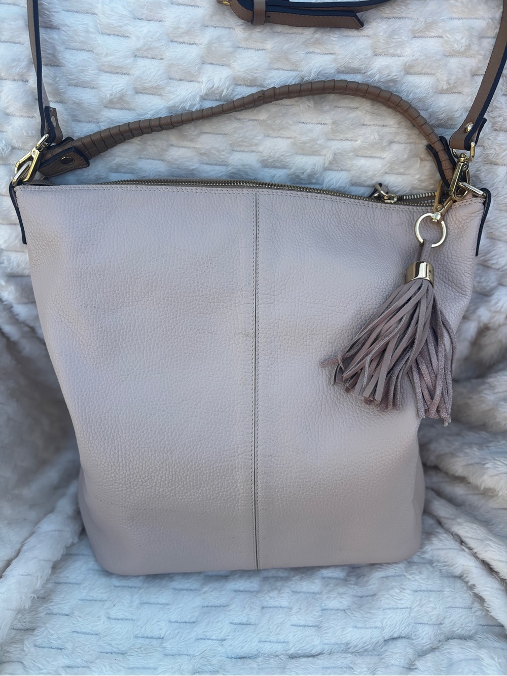 Gianni Notaro Italy Cream Peach Leather Hobo Tassel
